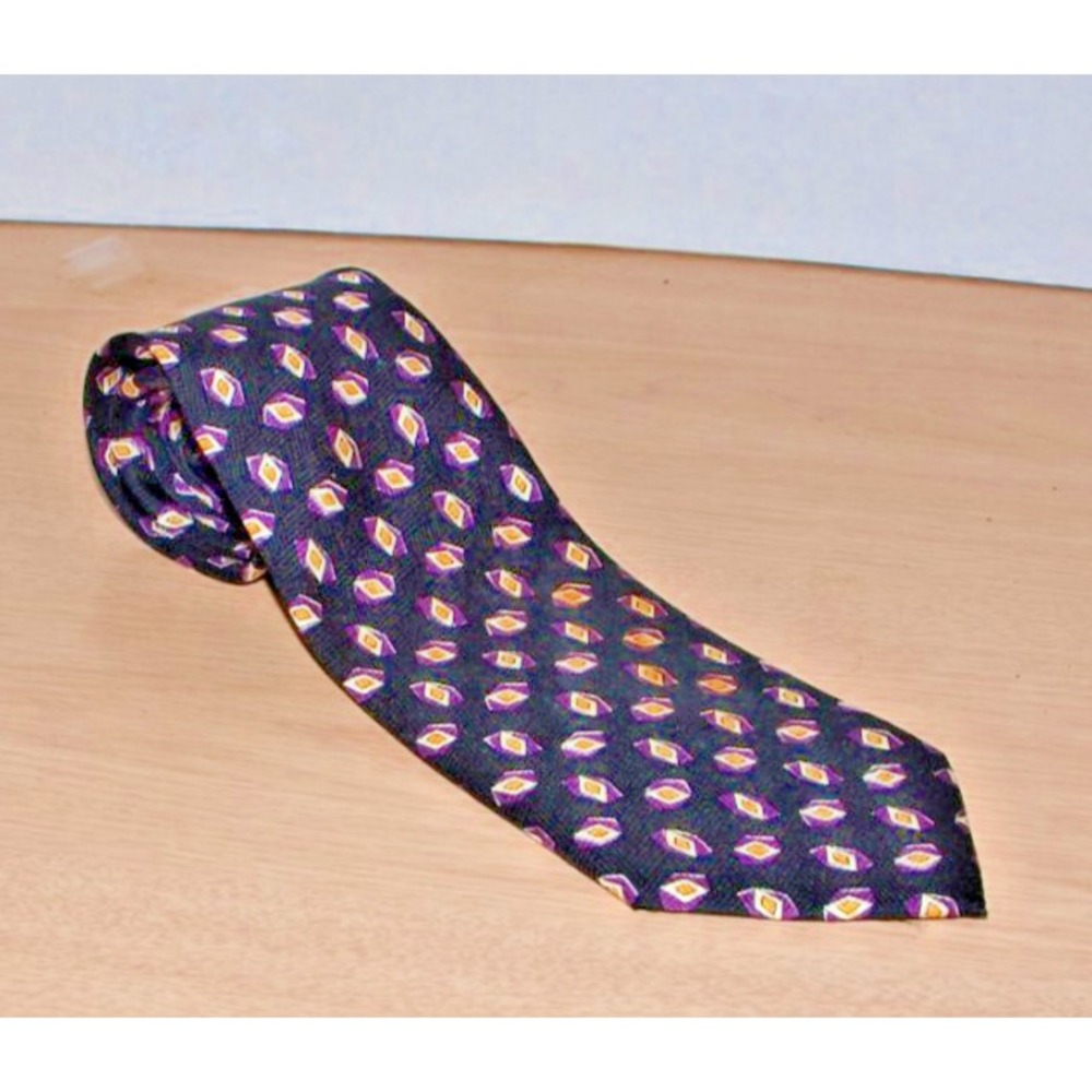 Polo Ralph Lauren Mens Neck Tie Navy Blue Gold Geometric Pattern Silk 3.5X58